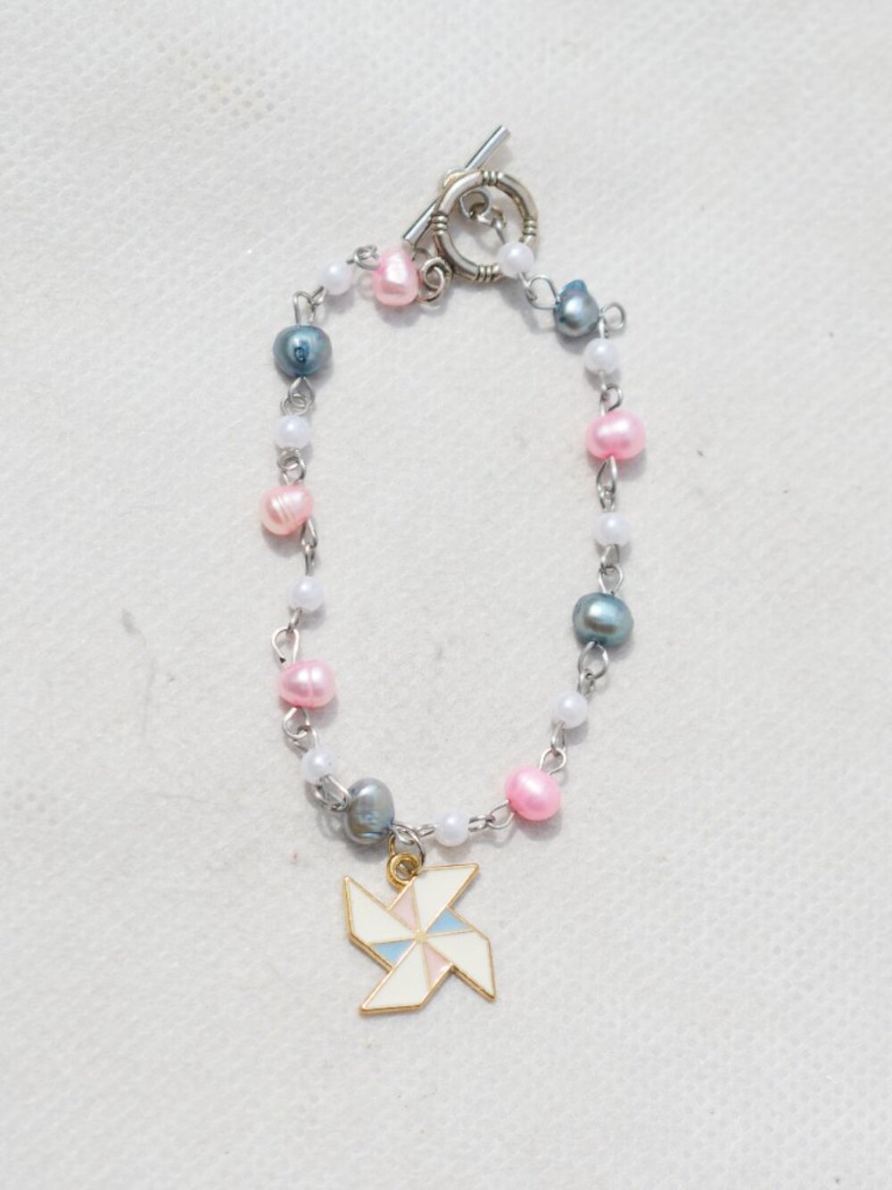 Upcycled Transgender Pride Beaded Bracelet
